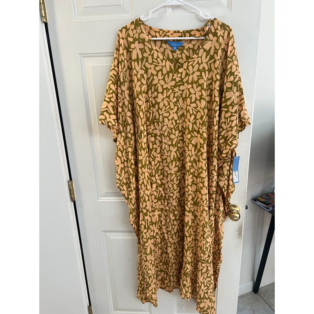 NWT Blue Ginger Green Floral Caftan Dress Swim Cover Up Maxi Flowy One Size $116
